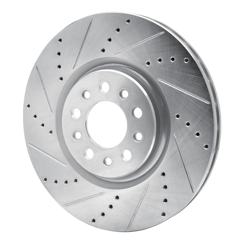Alfa Romeo Tonale Brake Rotor (1) - Front Left - R1 Concepts - Drilled & Slotted - Silver - `14-`25